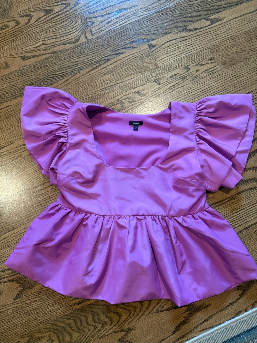 Express Purple Puff-Sleeve Peplum Blouse